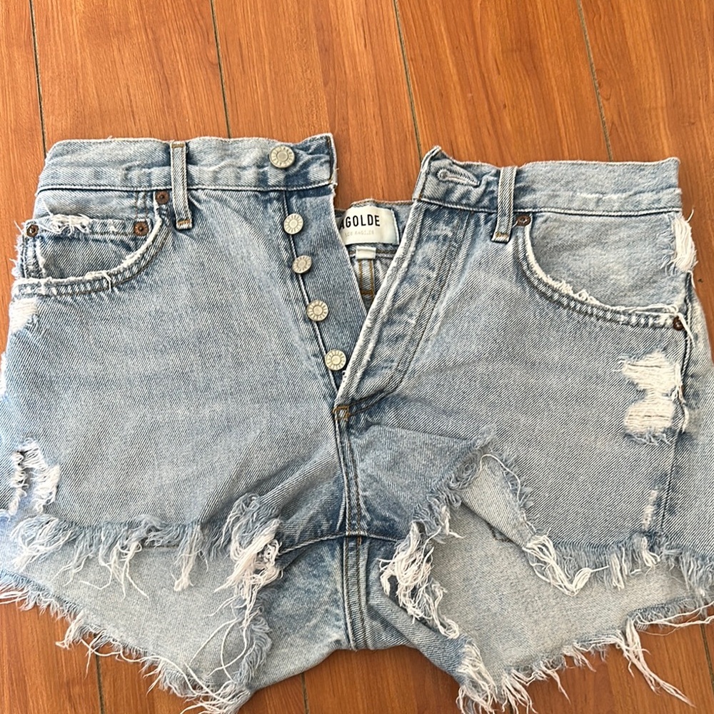 AGOLDE Women's Distressed Denim Shorts - Light Blue
